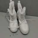 Rominz Women's Winter Snow Boots - Waterproof Black Fur Lined Warm Mid Calf Non-Slip Ankle Boots - White Lace-Up Platform (8)