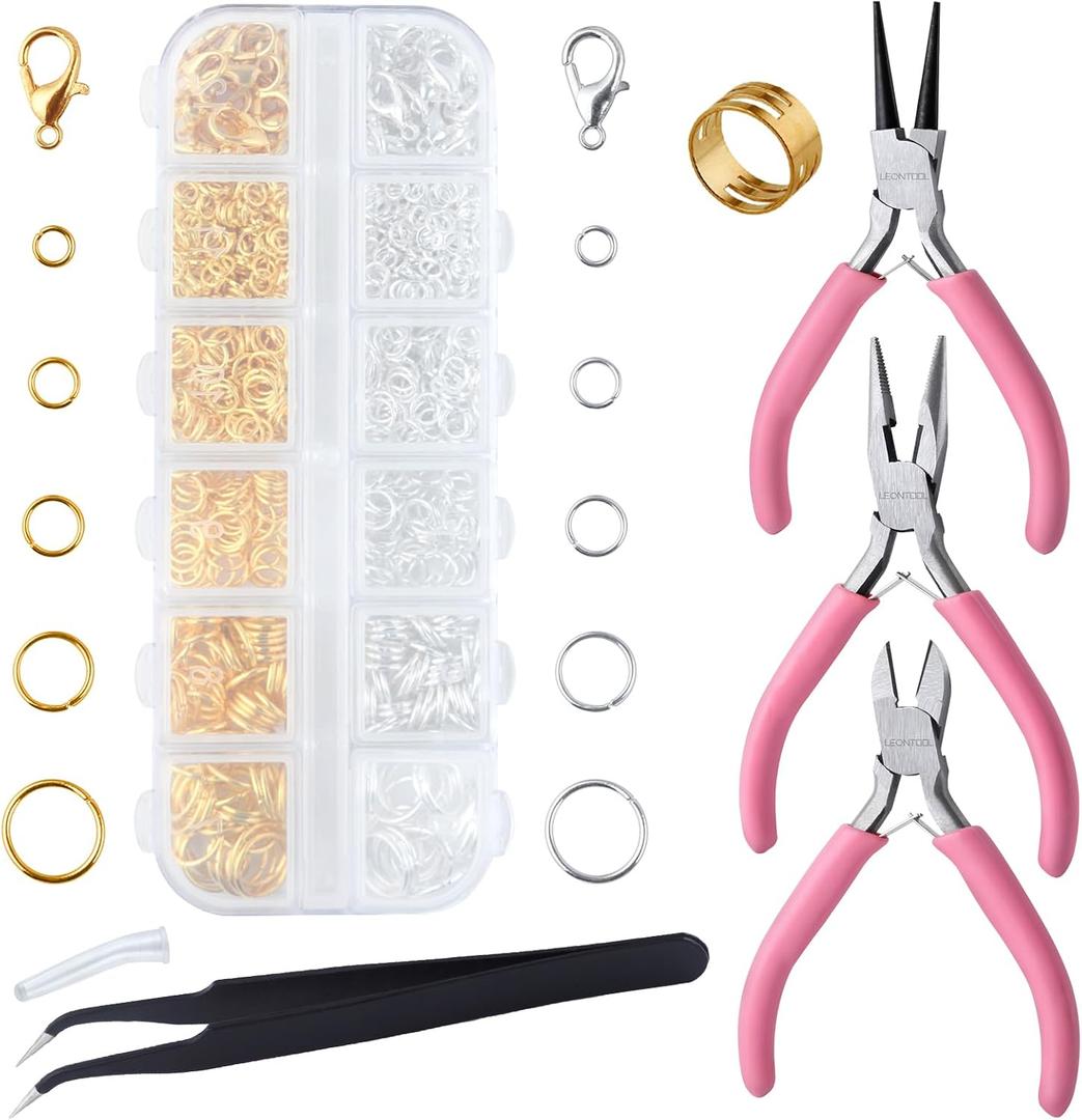 930 Pcs Jump Rings Lobster Clasps with Jewelry Pliers for Jewelry Making and Repair, Needle Nose, Round Nose Pliers and Wire Cutter, Tweezer, Thimble Ring for Wire Wrapping, Bracelets Crafts