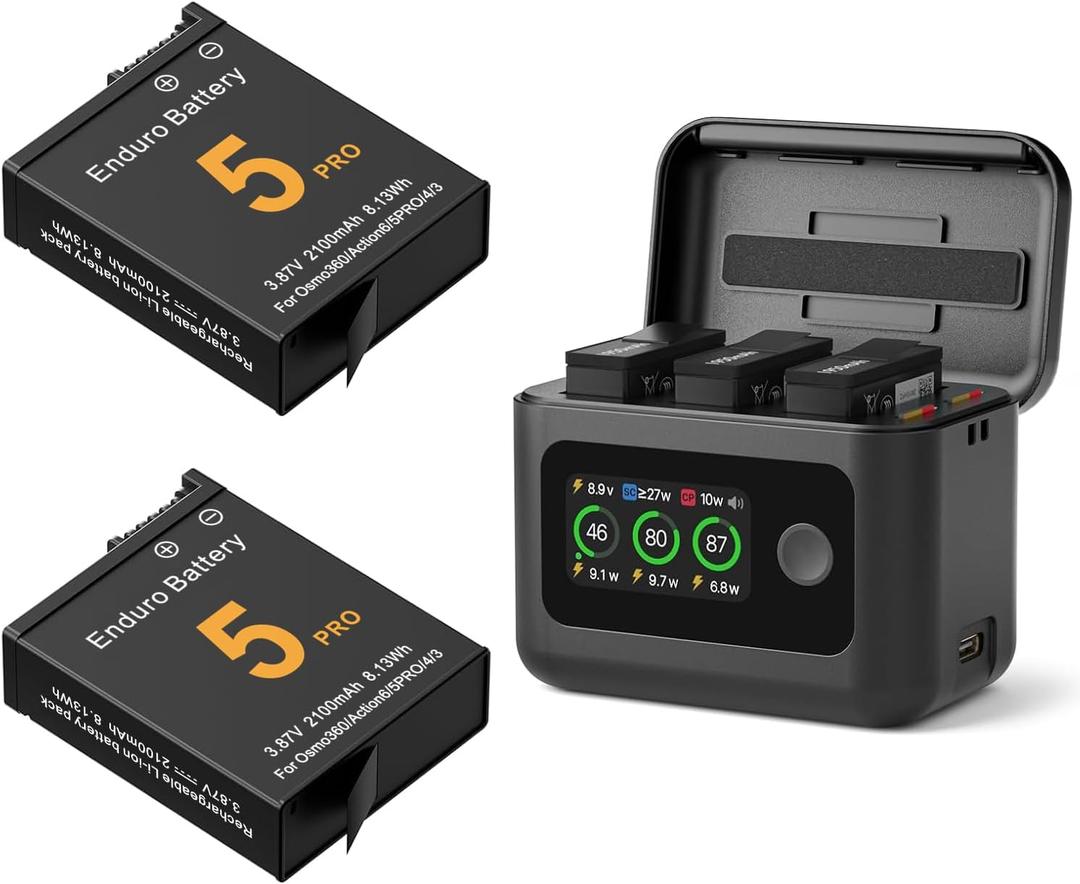 Osmo 360 Battery(2 Packs) with 27W Fast Intelligent Bi-Directional Charging Hub Compatible with DJI Osmo 360/Action 6/Action 5 Pro/Action 4/Action 3 w/LCD Display Shows Battery SOC