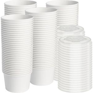 ESSENTIAL Paper Ice Cream Cups with Lids, 120pcs 8oz Disposable Dessert Bowls with Lids for Hot or Cold Food, Paper Snack Containers for Sundae, Frozen Yogurt, Soup (White)