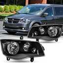 Pair Headlights Assembly DOT Approved For 2008-2016 Chrysler Town & Country Touring LX Minivan/Suv/Sedan For Dodge 2011-2020 Grand Caravan AVP/SE Replacment Headlamps Black Housing Clear Reflector