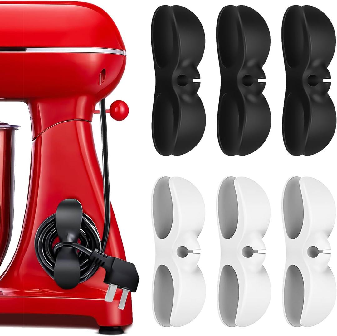 2 x Cord Organizer for Kitchen Appliances, 6 Pack Appliance Cord Organizer Stick On, Cord Wrapper, Cord Holder, Cord Keeper, Kitchen Gadgets for Pressure Cooker, Kitchenaid Mixer, Coffee Maker (3*Black+3*White)