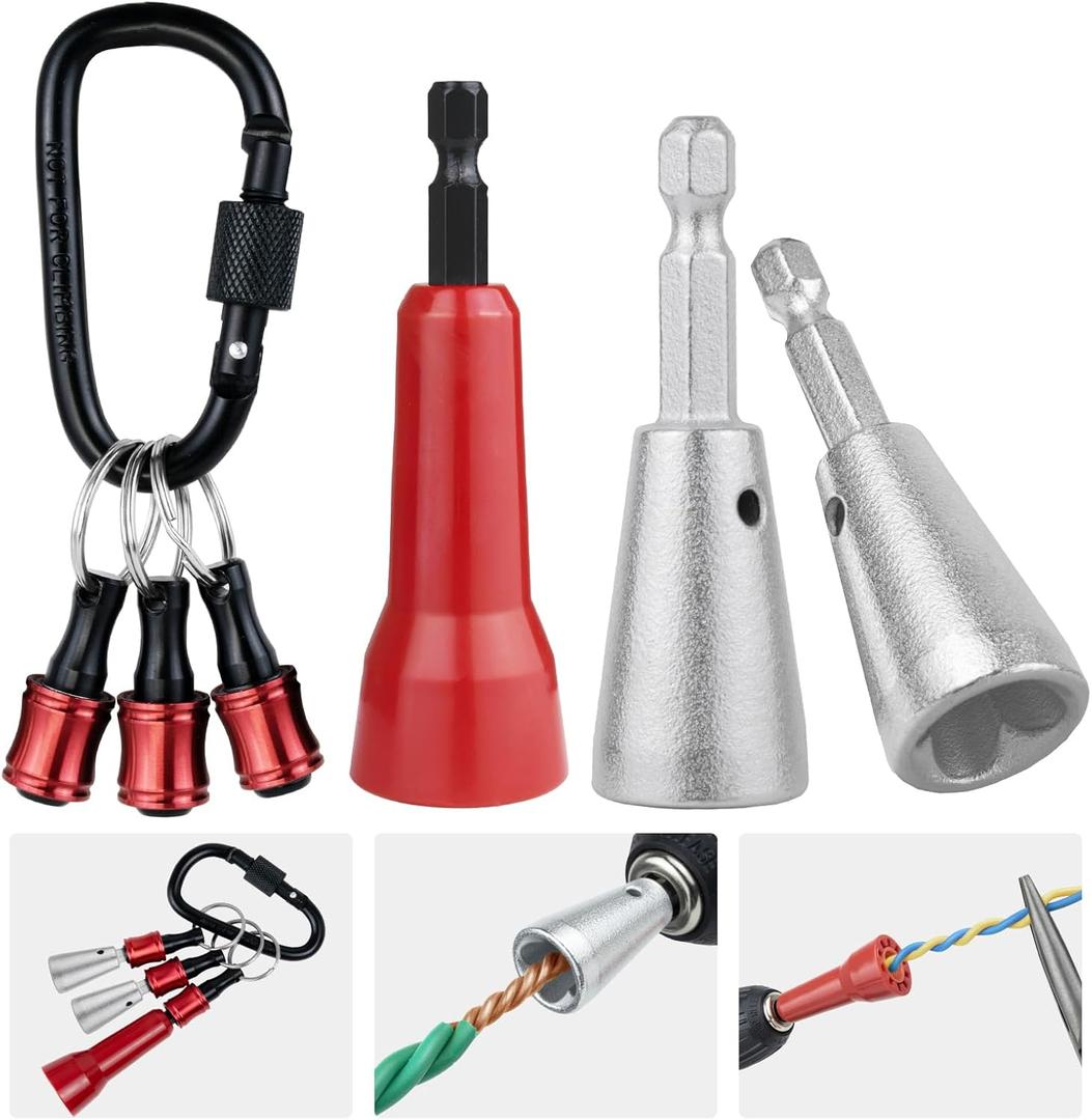 6PCS Wire Twister Tool for Drill with Bit Holder Keychain, Wire Nut Twister for Drill with 1/4" Hex Shank Professional Electrician Tools for 922 AWG Wire Connector Twisting
