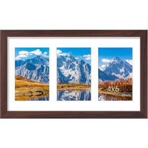 Vittanly 8x14 Picture Frames Collage Wall Decor, Displays 3Pcs 4x6 Pictures with Mat or 1Pcs 8x14 without Mat, Collage Picture Frame for Horizontal or Vertical Display, Brown, 1 Pack