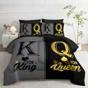 King and Queen Crown Comforter Set Black and Gray Couple Bedding Set，7Pcs Mr Mrs Comforter Set for Adults Couple Men Women,Light Bedding Set 7 Piece in A Bag,Bed Sheet Set Decor KING All Seasons