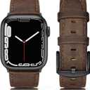 Leather Band Compatible with Apple Watch Bands 46mm 45mm 44mm 42mm (Series 1/2/3) Men Women, Vintage Genuine Leather Replacement Wristband for iWatch Series 10 9 8 7 6 5 4 3 2 1 SE Retro Walnut