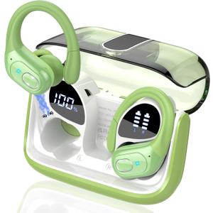 Wireless Earbuds 75hrs Bluetooth 5.4 Headphone Sport, 2026 Bluetooth Earbuds Stereo Deep Bass Over Ear Bud with Earhooks, ENC Noise Cancelling Mic, IPX7 Waterproof Earphone for Gym/Workout, Green