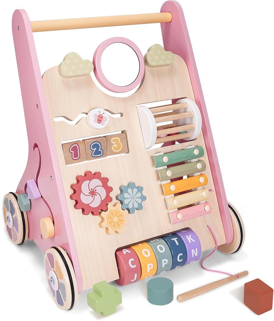Wooden Baby Walker, Baby Push Walker, Montessori Toddler Walker Toy, Push and Pull Learning Activity Walkers, Baby Walker with Wheels for Boys&Girls 1 Year Old, Baby Walker Push Toy Gifts for Toddler