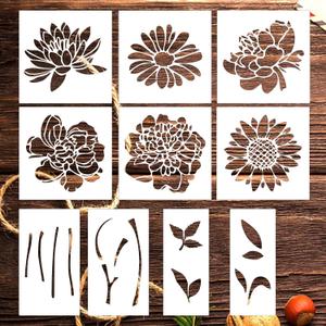 2 x Large Flower Stencils Set, 12 x 12 Inch, 10 Pieces, DIY Art Templates for Walls, Wood, Fabric, Garden