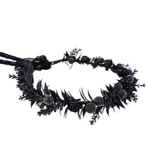 MOSTORY Black Fairy Flower Crown - Gothic Flower Headpiece Dark Fairy Circlet Elf Circlet Medieval Accessory for Renaissance Renfaire Halloween Cosplay Fantasy Photo Shoot