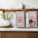 2 x Pink Christmas Kitchen Towels Set of 2, Vintage Santa Snowman Hand Towels for Bathroom, Merry Christmas Dish Tea Towels, Kitchen Bathroom Decor, 16x24 Inches