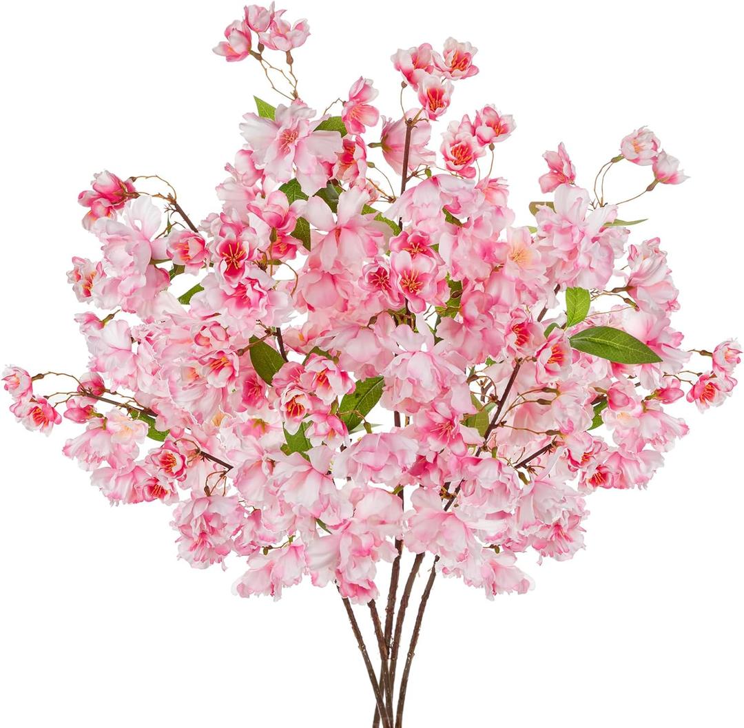 Artificial Cherry Blossom Branches 27 5 Pcs Faux Cherry Flowers for Vase Pink Fake Silk Flowers Artificial for Decoration Spring Peach Bouquet Table Centerpiece Decor Home Wedding Kitchen Garden