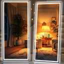 Hasipu Full Length LED Mirror with Lights, 83" x 36" Floor Standing or Hanging Mounted, Full Body Dressing Mirror, Dimmable Light, Tempered Glass, Square Black