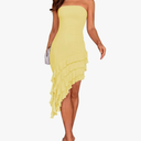 ZESICA Women's 2025 Summer Strapless Bodycon Tube Dress Sexy Off Shoulder Mesh Irregular Ruffle Backless Party Midi Dresses S