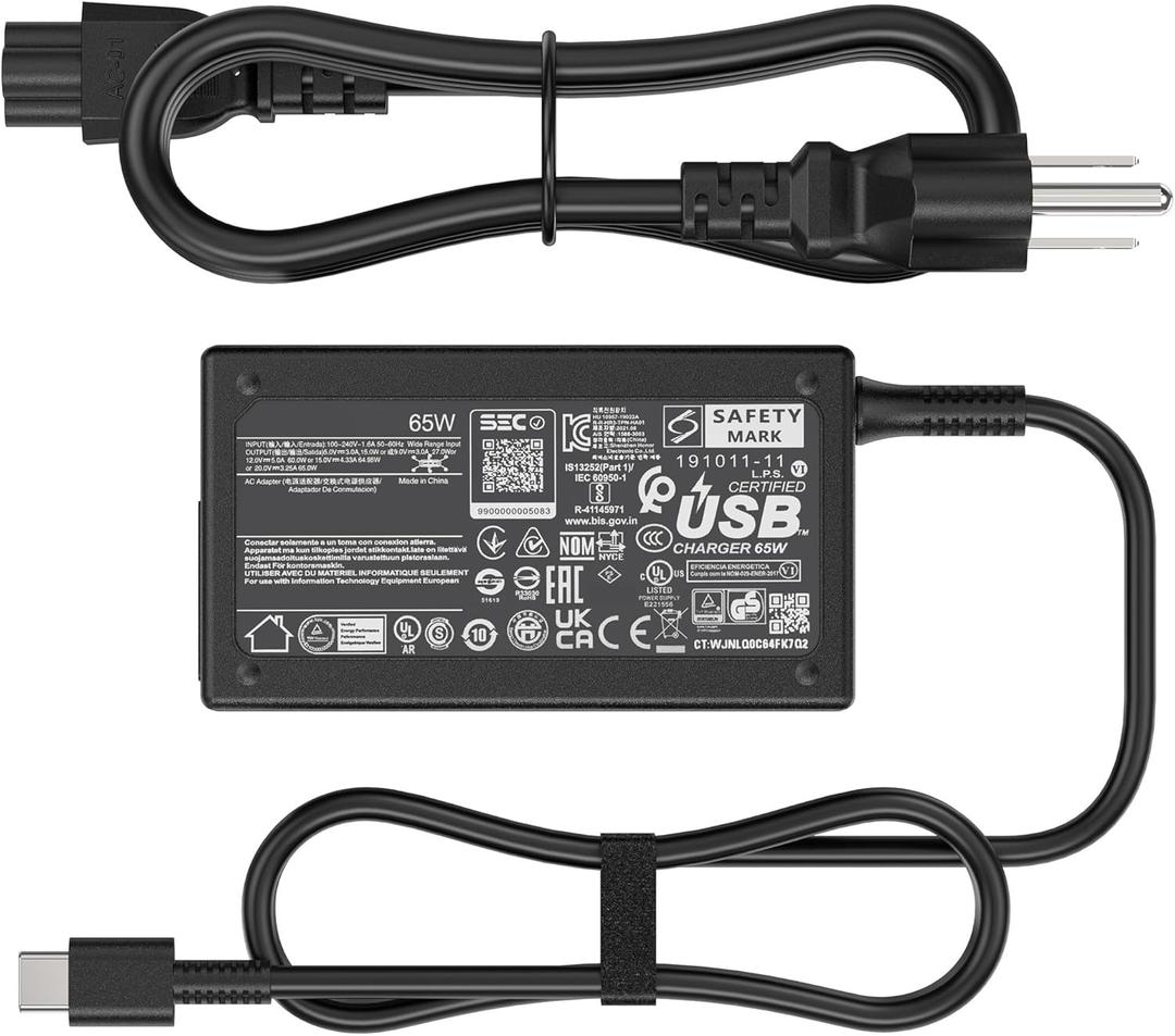 65W Laptop USB-C Charger Compatible with HP EliteBook x360 1040 630 745 835 840 G9 845 860 G10 HP Elite x2 1012 G2 G4 G8 ProBook 440 450 455 460 Hp Envy x360 17 Spectre x360 Type-C 20V 3.25A