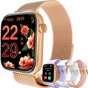 MIDDOW Smart Watches for Women Men, 1.85 Inches AMOLED Screen (Answer/Make Calls), Heart Rate/Sleep Monitor, Fitness Tracker Watch with AI Voice, 100+ Sports Modes (4 Straps) (Rose Gold)