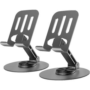 2PCS Cell Phone Stand, Multi-Angel Adjustable 360 Rotation Non-Slip Metal Phone Stand Compatible with iPone Android Smartphone and Tablet(Grey&Grey)