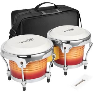 Bongo Drums 6.5” and 7.5”, Birch Percussion Instrument Bongos for Adults Beginners,Buffalo Hand Drum with Carry Bag and Tuning Wrench for Education and Practice.