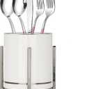 Farmhouse Flatware Holder for Dinner Table, Kitchen Holder for Serving Utensils, Decorative Cutlery Utensil Holder for Kitchen or Parties, Cup with Silver Trim, 1 Pcs