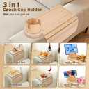 Couch Cup Holder Tray, 3-in-1 Bamboo Couch Armrest Table with 360 Rotating Magnetic and Detachable Phone Holder Stand, Foldable Anti-Slip Sofa Arm Tray for Remote, Phone, Snacks and Drinks, 13.19 inches x 6.3 inches x 2.56 inches