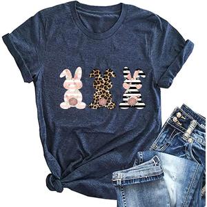 Yimoya Happy Easter Shirt Cute Easter Tees Leopard Bunny Rabbit Graphic Tees (Medium)
