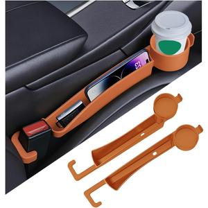 2 x 2PCS Car Seat Gap Filler Organizer with Cup Holder, Multifunctional Side Seat Crevice Blocker Plug with Storage Slot, No-Drop Auto Console Side Gap Stopper Organizer, Universal Fit (Orange)