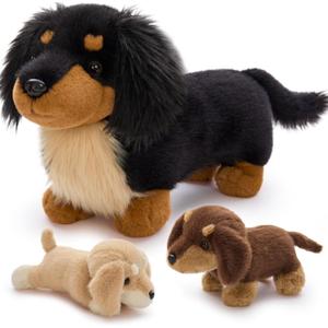 MorisMos Dachshund Stuffed Animal Plush Toys, 20'' Realistic Long Haired Dachshund Toys Gift for Kid Toddler Women, Mama Puppy Surprise