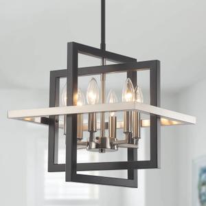 Small Black and Nickel Chandelier- 6 Lights Geometric Pendant Lighting, Modern Industrial Chandeliers Hanging Light Fixture for Entryway Dining Room Living Room Kitchen Island Hallway Foyer