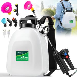 VAXMAY Battery Powered Sprayer 2.6 Gallon, Backpack Sprayer with 3 Adjustable Forces, Battery Indicator, 5 Mist Nozzles, 41" Retractable Wand, USB Rechargeable Garden Sprayer for Weed Lawn Yard
