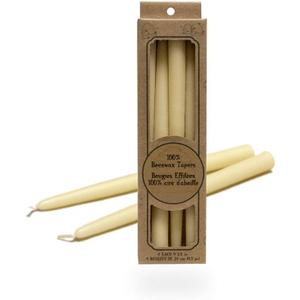 100 Percent Pure Beeswax Taper Candles. Box of 4 / 9.5 Inch.