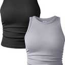 OQQ Women's 2 Piece Tank Tops Crew Neck Sleeveless Basic Stretch Casusal Yoga Crop Camis, M