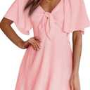 Dokotoo Womens Dresses 2026 Spring Summer Deep V Neck Elegant Cocktail Bow tie Mini Dress (Pink, L)