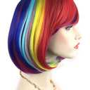 Rainbow Bob Wigs and A Wig Cap- Women's Short Straight Multi-Color Cosplay Wigs -Comfortable& Breathable& Durable-Rose Net; wig007A