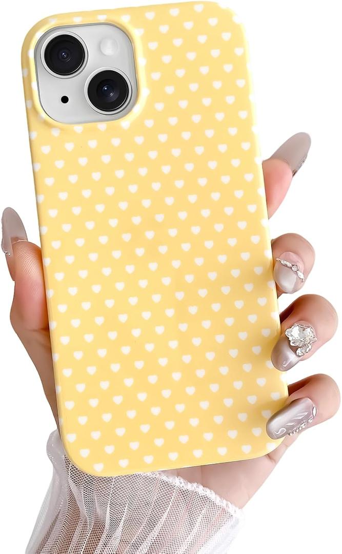 Skyseaco for iPhone 14 Case Cute Aesthetic Heart Phone Case Soft Slim TPU Shockproof Phone Cover for Women Girls - Yellow and White