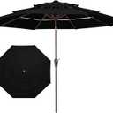 JEAREY 9FT 3 Tier Patio Umbrella Outdoor Market Umbrella Table Umbrellas with 8 Ribs 1.5 Pole Push Button Tilt and Crank UV Protection for Garden, Black