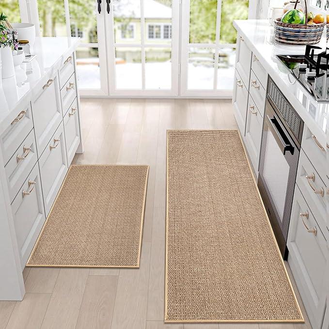 Kitchen Mat Set of 2, Non Slip Kitchen Rug and Floor Mat, Rubber Backing Absorbent Runner Standing Mat for Kitchen, Hallway, Laundry 2x3, 2x12