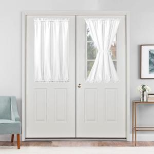 Hiasan French Door Curtains Privacy, Rod Pocket Semi Sheer Front Curtain for Door Window, 1 Panel (White, W 24 inch x L 40 inch)