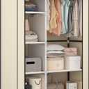 Calmootey Portable Closet Organizers, Clothing Storage, Wardrobe with 6 Shelves and Hanging Rod, Non-Woven Fabric Cover with 4 Side Pockets, Beige