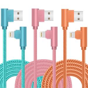 Lightning Charger, 3 Pack 6FT 90 Degree Charging Cable MFi Certified USB Lightning Cable Nylon Braided Fast Charging Cord Compatible for iPhone 14/13/12/11/X/Max/8/7/6/6S/5/5S/SE/Plus/iPad (6FT)