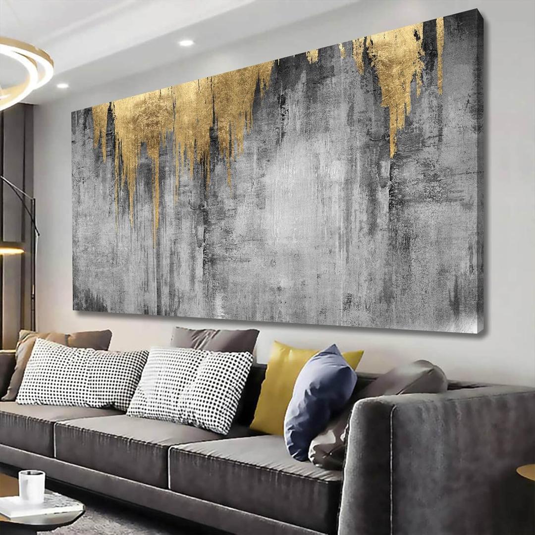 Artexist Room Decor Grey Abstract Canvas Wall Art for Living Room Modern Gold Painting Large Wall Decorations for Bedroom Office Home 29""x 58"" Hanging Prints