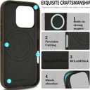 Compatible with iPhone 16 Pro Leather Case,Crazy Horse Genuine Leather,Classic Retro,Magnetic Wireless Charging,Metal Button,Saddle Brown