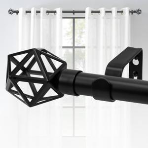 ASHLEYRIVER Curtain Rods for windows 66-120 Inch, 1 Inch Adjustable Curtain Rod, Telescoping Splicing Heavy Duty Curtain Rods with Decorative Geometric Finials, 30"-120",Matte Black