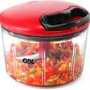 GDL Food Chopper, Pull Onion Chopper Dicer, Hand Powered Food Mincer, Fast Cutting Hand Chopper for Onion, Garlic, Nut, 3.4 Cups 0.8L, Red