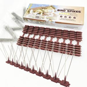 Bird Spikes 10 Pack (9.8ft) - Stainless Steel & Plastic Bird Deterrent Spikes - Humane Fence Spikes for Pigeon, Squirrel, Raccoon - Brown (10PC stainless steel bird spike)