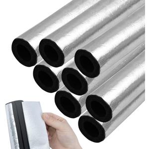 8PCS Pipe Insulation Foam Tube Self Adhesive Exterior Water Pipe Insulation Cover Wrap Aluminum Foil Freeze Protection for Outside Outdoor Winter Irrigation Sprinkler Spigot Isolation 1.3Ft*0.6Inch