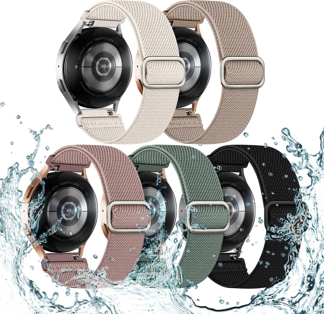 Acextro 5 Pack Stretchy Bands Compatible with Samsung Galaxy Watch 7 6 5 4 FE Band 40mm 44mm 45mm/Watch 6 4 Classic 4 42mm 46mm 43mm 47mm/Active 2, 20mm Water-Resistant Elastic Nylon Sport Strap