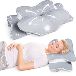 Cervical Contour Pillow for Neck, Shoulder and Back Pain Relief - Orthopedic Memory Foam Support for Side Sleepers (Standard 24.8''L x 15''W x( 4.7''-5.5'')H, Gray Vm1)