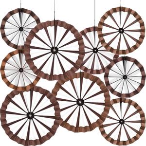 Outus 9 Pcs Western Cowboy Party Decorations Paper Fans Wagon Wheels Straw Hay Bales Hanging Ceiling Wall Decor for Country Western Themed Rodeo Farm Birthday Party Supplies (Wagon Wheels)