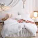 Fluffy White Comforter Cover King Set, Soft Fuzzy Shaggy White Bedding King Set 3 Pieces (1 Faux Fur Duvet Cover + 2 Plush Pillow Cases) Furry Bed Set, Zipper Closure
