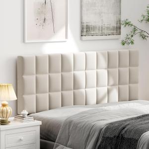Andeworld Velvet Upholstered Tufted King Size Headboard, Wood Head Board with Metal Legs, Adjustable Height from 42” to 56”, Bed Headboard in Modern Design, Backboard for Bed, Beige